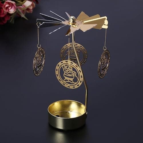 4EVERHOPE Christmas Rotating Candle Holder, Gold Spining Metal Tealight Candle Holder for Christmas, Valentine's Day, Party Table Decor, Wedding Gift (Santa Claus) - Thumbnail 3