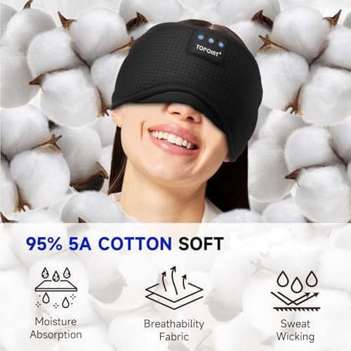 TOPOINT Sleep Mask Headphones Bluetooth Wireless 5.4, Breathable Cotton Eye Mask for Sleeping Side Sleepers Travel Music Headsets with Microphone Handsfree Men Women - Thumbnail 4