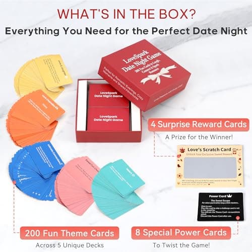 Happytalk LoveSpark 5-in-1 Date Night Game for Couples - 200+ Conversation Cards & Fun Challenges for Deep Connection | Couples Card Game for Adults with Scratch-Off Rewards | Romantic - Thumbnail 5