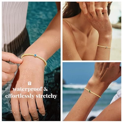 Turandoss Blue Birthstone Bracelets for Women - Trendy 14K Gold Plated Elastic Beaded December Created Tanzanite Birthstone Bracelet Birthday Jewelry Gifts for Women - Thumbnail 5