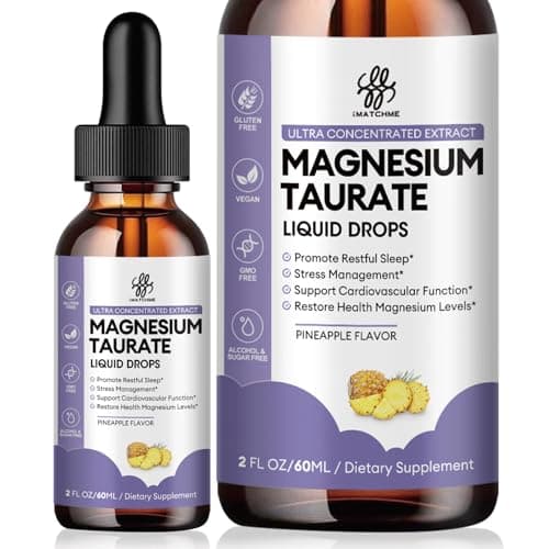 Magnesium Taurate Liquid Drop for Muscle Function, Nerve and Heart Health Support, High Absorption Magnesium Supplement with B6, CoQ10, Vegan, Non-GMO, Gluten/Sugar Free Pineapple Flavor, 2 Fl Oz - Image 1
