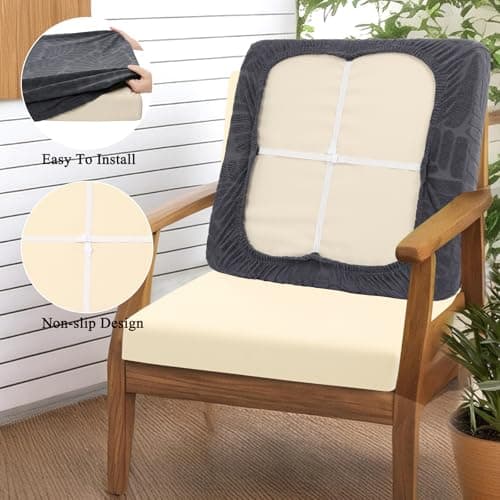 HEBE Stretch Patio Cushion Covers Set 8pcs,Waterproof Outdoor Couch Covers Replacement,Washable Reusable Seat Cushion Slipcovers for Patio Furniture Protector,Chair Cushion Cover - Thumbnail 6