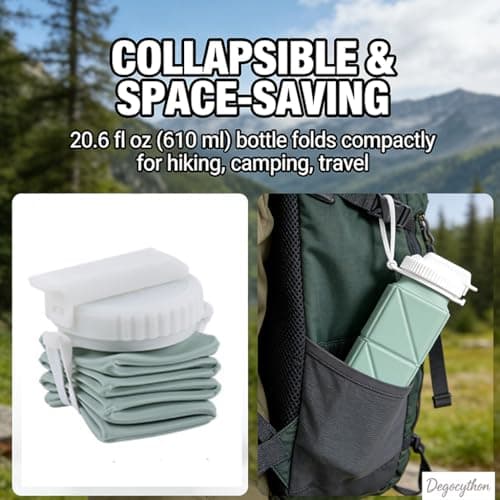 DegoCython Collapsible Water Bottle with Straw 20.6oz (610ml) - BPA-Free Leakproof Silicone Foldable Bottle for Travel, Camping, Hiking, Yoga & Sports, Portable Reusable Water Bottle (Starlight) - Thumbnail 6