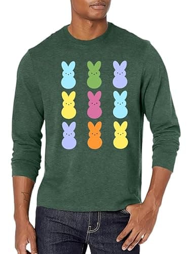 PICKID Easter Shirts for Men: Bunny Graphic Tshirt Rabbit Shirt Happy Easter Long Sleeve Blouse Tops Green - Image 1