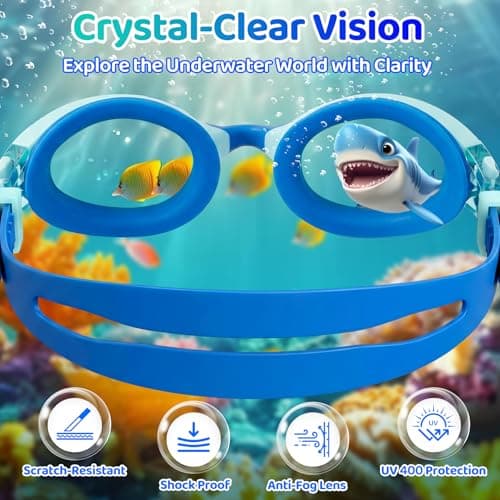 Vvinca Kids Swim Goggles for Boys Girls Age 6-14, Anti-Fog UV Protection Clear Swimming Goggles, Leak-Proof Kids Pool Goggles with Easy Side-Pull Adjustment for Toddler Youth Pool Water Swimming - Thumbnail 4