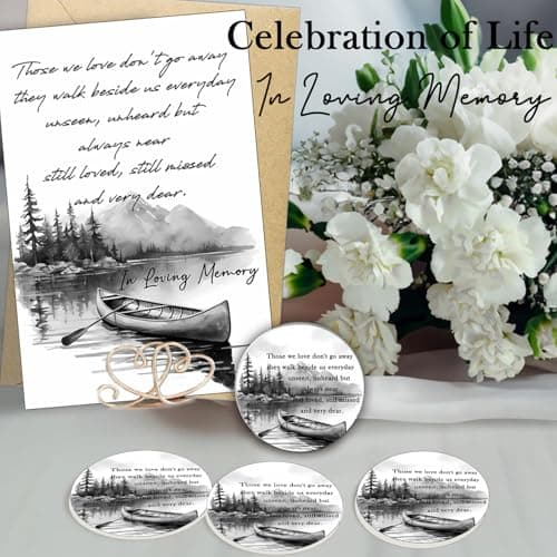 Qpige Bulk 50 Sympathy Thank You Cards with Envelopes for Funeral Favors, Round Engraved Wooden Memorial Keepsakes Pocket HugTokens Gifts, Funeral Wake Celebration of Life Decorations Ideas (Boat) - Thumbnail 3