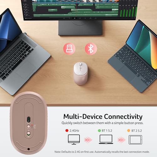 acer Bluetooth Wireless Mouse for Laptop, Computer Mouse Wireless (BT5.2+2.4GHz), Small to Medium Size, Left & Right Handed Office USB Mice with USBA Receiver, Compatible with PC, Desktop (Pink) - Thumbnail 2