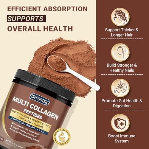DRFOSTER Chocolate Collagen Peptides Powder for Women & Men, Multi Type I II III V X Collagen with multivitamins & Minerals for Skin, Hair & Nails & Joints, Non-GMO, 35 Servings - Thumbnail 6