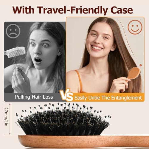 Mini Hair Brush, Travel Small Boar Bristle Hair Brush for Women Gift- Small Portable Compact HairBrush for Girls Kids Women Best Gift, Travel Size for Purse, Vacation, Business Trips & Outings - Thumbnail 4