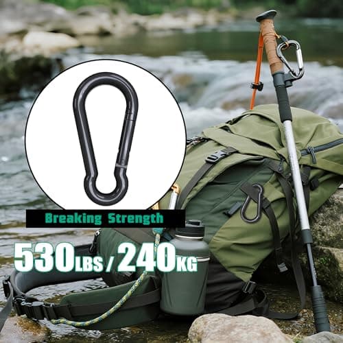 Prowin 5PCS M6 Heavy Duty Spring Snap Hook - 2.36 Inch Steel Carabiner Clips, 530LBS Capacity, Quick Link Rope Connector for Hammock, Swing, Camping, Hiking, Outdoor Gear, Pet Leash - Thumbnail 2