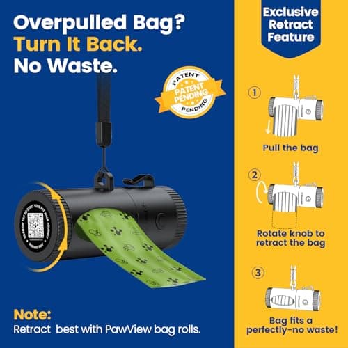 Dog Poop Bag Holder with 4 Modes Flashlight Rechargeable, Smart Dispenser with Used Bags Hook & Retractable Bags Design, Dog Walking Accessory with Carabiner Clip Fits Any Leash (60 Bags Included) - Thumbnail 4
