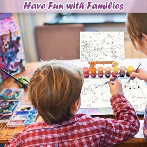 RYRIWOU Pre Drawn Canvas Set 8 Packs Pre-Printed Canvas Acrylic Oil Painting Kit 5x7 inch Canvas with 48 Paints 6 Brushes 2 Easels for Party Favor - Thumbnail 2