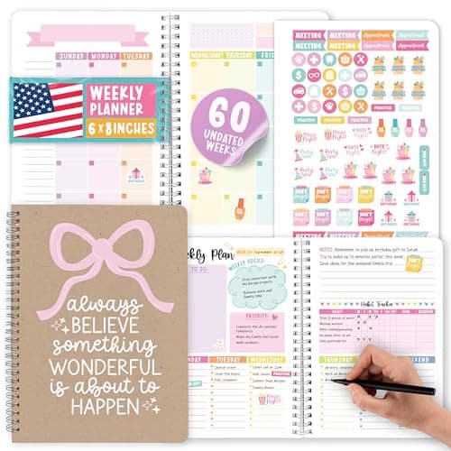 Undated Planner Weekly and Monthly - Spiral Undated Weekly Planner for Kids & Adults, Week Planners Habit Tracker, Goal Planners Notebook for Work, Agenda Planning Notebook - Image 1