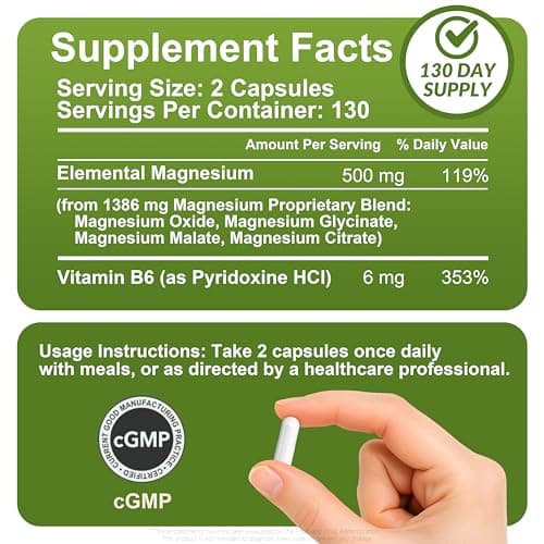 Magnesium Glycinate Complex Supplements, 260 Capsules (130 Servings) | 500mg Magnesium Glycinate, Citrate, Malate & Oxide | High Absorption, Vegan, Gluten Free, Easy to Swallow 260 Count (Pack of 1) - Thumbnail 2
