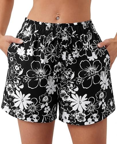 BTFBM Spring Summer Shorts for Women Dressy Casual High Waisted Wide Leg Floral Boho Shorts 2026 Beach Vacation Clothes(Floral Black, Small) - Thumbnail 5