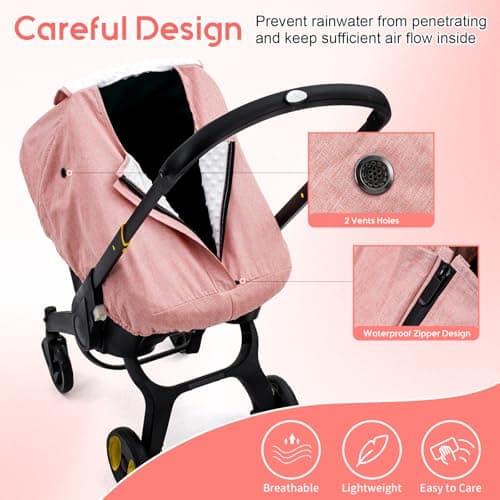 Car Seat Cover Baby Girl, Waterproof Infant Car Seat Canopy with Peep Window and Breathable Holes, Warm Carseat Cover with Plush Dots Lining for Cold Weather - Thumbnail 3