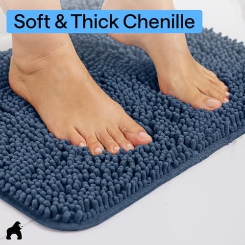 GORILLA GRIP Bath Rug Mat 60x24, Soft Absorbent Chenille, Quick Dry Microfiber Mats, Rubber Backing Washable Shower Floor Rugs, Bathmat Runner, US Designed Bathroom Home Decor Accessories Navy Blue - Thumbnail 4