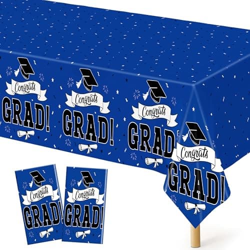 QZYL 2 PCS Graduation Decorations 2026, 108" X 54" Blue Graduation Tablecloth, Disposable Plastic Class of 2026 Tablecover, Rectangle Congrats Grad Table Cloths for Grad Decor Party Supplies - Image 1
