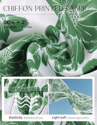 GRACE KARIN Womens Summer Floral Maxi Dress 2026 Casual Puff Short Sleeve Shirt Dress Boho Flowy Dresses with Pockets & Belt White Green Floral XL - Thumbnail 6