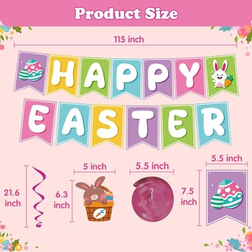 Easter Decorations - 19 Pack Hanging Swirls, Easter Banner - Easter Decorations Garland Easter Accessories Party Favors for Home Door Birthday | Easter Decor - Thumbnail 3