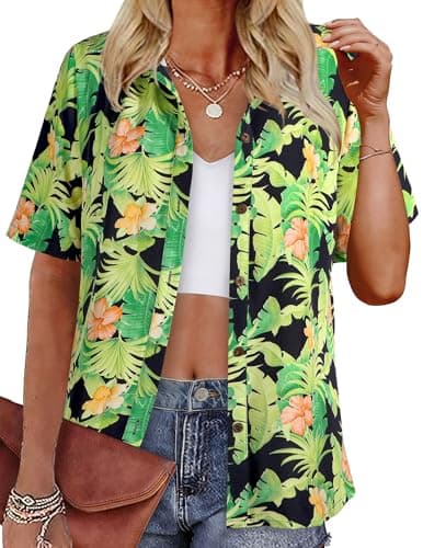 LILYCHIC Womens Tropical Floral Hawaiian Shirts Button Down Short Sleeve Summer Tops Vacation Beach Hawaii Outfits - Image 1