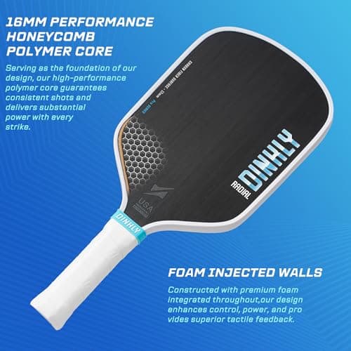 DINKLY Radial Pro Pickleball Paddle, T700 Raw Carbon Fiber Thermoformed with Foam Injected Walls, USAPA Approved Pickle Ball Racket, Engineered for Maximum Spin & Consistency (13mm Hybrid) - Thumbnail 4