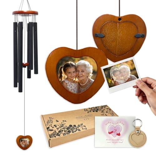 Memorial Wind Chimes with Wooden Photo Frame, 32 Inch Sympathy Windchime Outdoors for Loss of Loved One, Personalized Berevement/Memorial Gifts for Loss of Mother, Father, Husband, Friend, Pet - Image 1