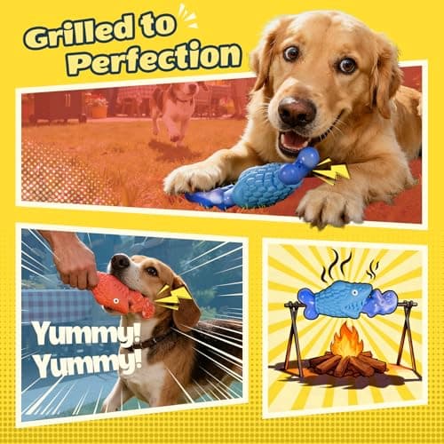 Kseroo Tough Dog Toys for Aggressive Chewers: 2 Pack Indestructible Dog Toys to Keep Them Busy, Tough Chew Toys for Large Dogs, Nylon & Rubber Dog Chew Bones, Squeaky Dog Toy for Large Breed - Thumbnail 4