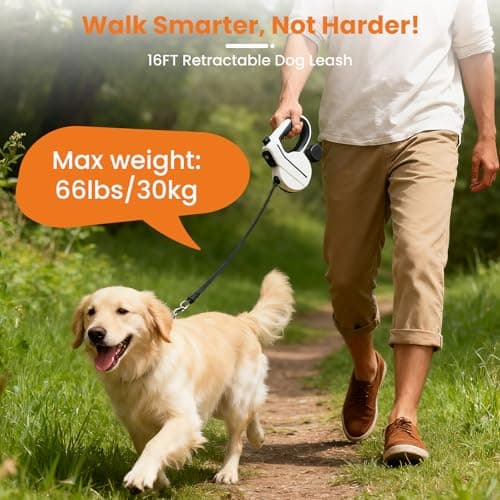 COSOWO Retractable Dog Leash, Chew Proof & Heavy Duty, with USB Charged LED Light & Reflective Tape, 16FT Tangle-Free Pet Lead with Poop Bag Holder, for Dogs Walking Running Night Safety, Black - Thumbnail 5
