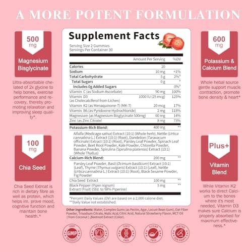 (2 Pack) Magnesium Potassium Supplement Gummies - New Formula Calm Magnesium Bisglycinate Gummies & Plant Potassium Plus Chia Seeds, B6, D3, K2 & Calcium for Sleep, Leg Cramps & Muscle -Vegan,60 Count - Thumbnail 3