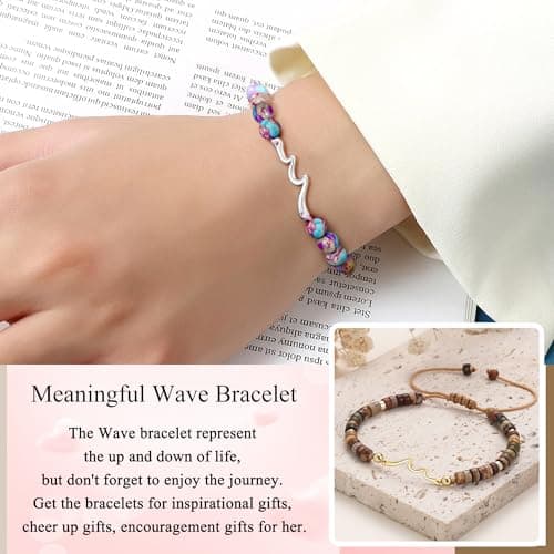 Sistble Mothers Day Gifts for Grandma, Grandma Gifts Birthday Gift from Granddaughter Grandson Retirement Gift for Women Wave Beaded Bracelets Handmade Jewelry for Grandmother - Thumbnail 2