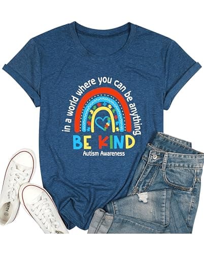 Autism Awareness Shirt Women Autism Acceptance Shirt Be Kind Shirt for Women Autism Support Tee Tops Blue - Image 1
