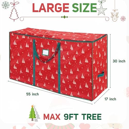 ELONG HOME Christmas Tree Storage Bag for 9ft Tree, Deluxe Rolling Moving Bags with Wheels and Heavy-Duty Zippers，Padded Design with Secure Fastening Straps - Thumbnail 2