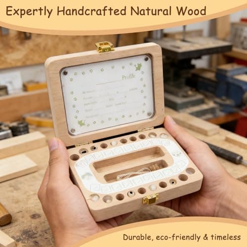 Tooth Fairy Tooth Holder for Kids, Wooden Memory Fairy Baby Keepsake Box for Lost Teeth, Storage Case to Keep a Child's Memories - Gift for Boys & Girls(Photo Frame Included) - Thumbnail 2