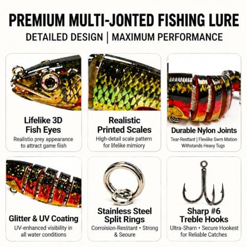 Multi Jointed Swimbait Hard Lure, 5.1in Slow Sinking Fishing Lures with Lifelike Swimming Action, Realistic Bass Fishing Lures for Freshwater, Topwater Lure with Gravity Transfer System for Bass - Thumbnail 2
