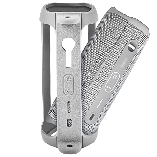 Silicone Case for JBL FLIP 6 Waterproof Portable Bluetooth Speaker, Gel Soft Skin Rubber Cover, Travel Carrying Storage Bag Pouch with Shoulder Strap and Carabiner - Grey - Thumbnail 5