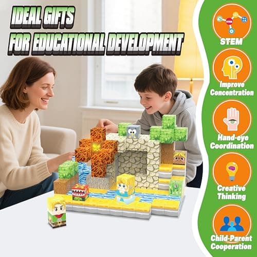 200PCS Magnetic Blocks - Light Up Magnetic Building Blocks Magnet Block Cubes Forest Set, STEM Montessori Sensory Stacking Toys for Kids Boys Girls Ages 3 4 5 6 7 8-12 Holiday Christmas Birthday Gifts - Thumbnail 5