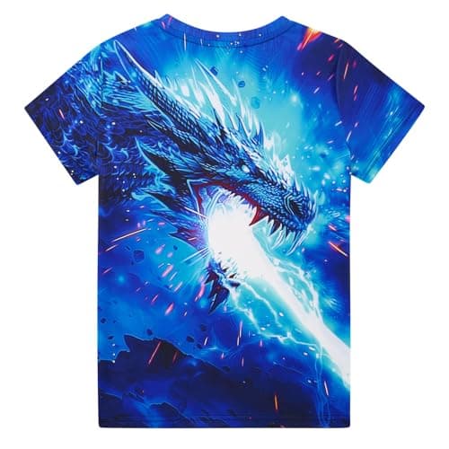 Funnycokid Boys Shirts Neon Color Size 13-14 Kids T-Shirts Girls Dragon Teen Clothes Tops Tees Animal Graphic Print Blue Bright Short Sleeve Birthday Cool 13-14 Years Youth - Thumbnail 4