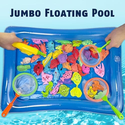 CozyBomB™ Magnetic Fishing Toys Game Set for Kids | Water Table Bathtub Kiddie Pool Party Pole Rod Net, Outdoor Plastic Floating Fish, Toddler Bath Color Ocean Sea Animals Birthday Gift Age 3-5 6 4-8 - Thumbnail 4