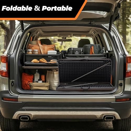 Outspurge 34" Folding Table, Portable Square Camping Card Table with Collapsible Legs & Carrying Handle, Plastic Tables for Outdoor Cooking,Camping,Picnic, Office, Party, Brown - Thumbnail 6