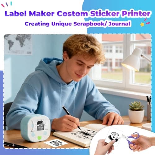 Mini Sticker Printer PrintPods, Portable Bluetooth Sticker Maker Machine with 3 Rolls Paper, D21 Thermal Inkless Photo Printer, Impresora Portátil for Phone DIY Photos Study Notes Journal Gift - Thumbnail 5