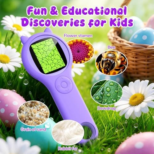 Microscope for Kids - Electronic Handheld Magnifying Glass for Children-STEM Educational Science Kit Toys for Spring Outdoor Easter Birthday Gifts Toys for 5-8 9-12 Year Old Girls（Purple） - Thumbnail 2