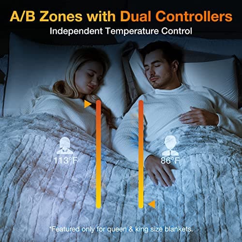 WOOMER Heated Blanket Twin Size 62" x 84", Electric Blanket with 0.5-12 Hours Timer & 10 Heating Levels, ETL Certified, Marble Blue Double-Sided Faux Fur, Over-Heat Protect, Machine Washable - Thumbnail 3