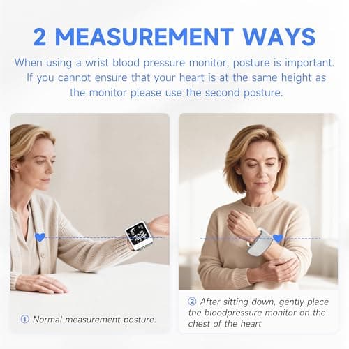 VivaGuard Wrist Blood Pressure Monitor, LCD Backlit Dispaly BP Machine Automatic Digital Portable Wrist Blood Pressure Cuff with Heartbeat Detector, 2 * 99 Memory, Carrying Case, 2 AAA Batteries - Thumbnail 5