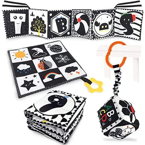 KUANGO 3 PCS Black and White High Contrast Baby Toys Newborn Toys 0-6 Months, Visual Stimulation Sensory Soft Book, Infant Tummy Time Toys 0-3-6 Months Baby Gifts - Image 1