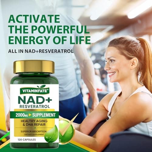 VITAMINFATE NAD+ Supplement 2000 mg - 120 Capsules True NAD+ & Resveratrol, NMN Alternative Supports Anti-Aging, Cellular Energy & Repair, Metabolism & Brain Boost for Men & Women - Thumbnail 2