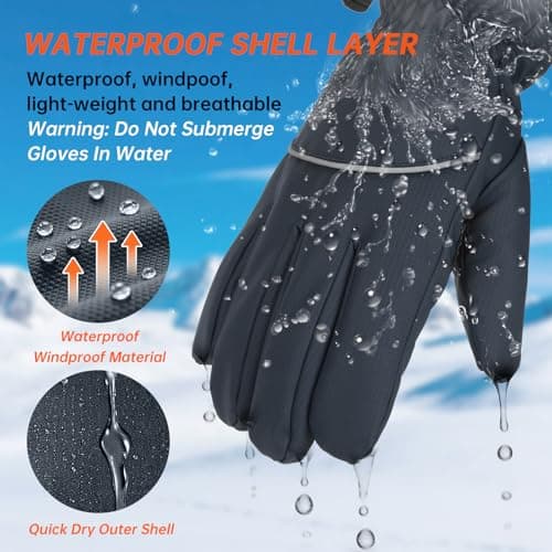 Fashinex Winter Gloves for Men Women, Waterproof Windproof Anti-Slip 10 Fingers Touch Screen Gloves with Thermal Lining for Cold Weather Motorcycle Driving Cycling Skiing Snowboarding Walking - Thumbnail 3