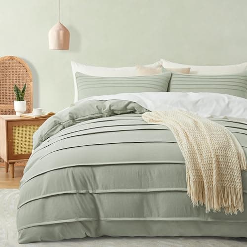 Oli Anderson Mist Sage Duvet Cover King Size - Pleated King Duvet Cover, 3PCS Soft and Breathable Textured Bedding Set with Zipper Closure(Mist Sage,104"x90") - Image 1
