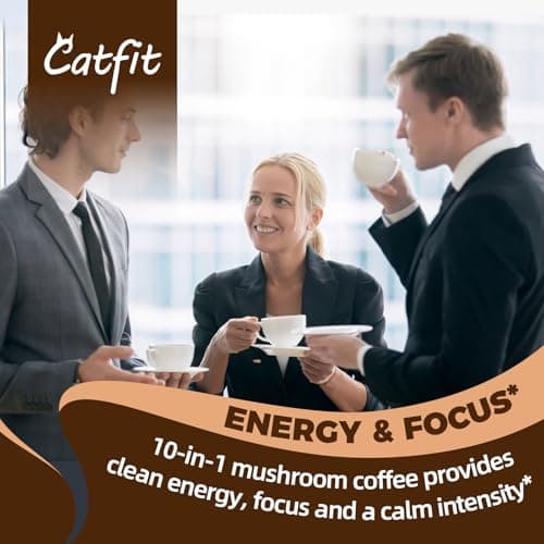 Mushroom Coffee,10 Adaptogenic Mushrooms With Oatmeal Powder MCT Oil, Hydrolyzed Collagen, Instant Coffee with Lion's Mane, Chaga, Cordyceps, L-Theanine for Energy, Focus, Digestion and Immunity, 160G - Thumbnail 4