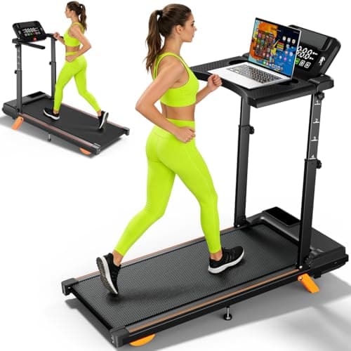 Advzon Treadmills for Home, Quiet Walking Pad Treadmill with 8% Incline, Foldable Electric Treadmill with Desk, 300lbs Weight Capacity Walking, Jogging, Running for Home Office